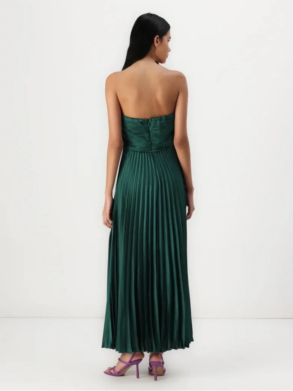 NWT Abercrombie & Fitch Giselle Strapless Pleated Maxi Dress in Emerald Green XL